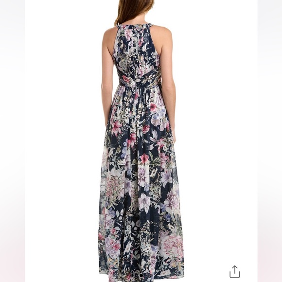 150.  Aidan Mattox Printed Halter Maxi Dress in Navy Multi-color, Size 10 NWT - Picture 3 of 16